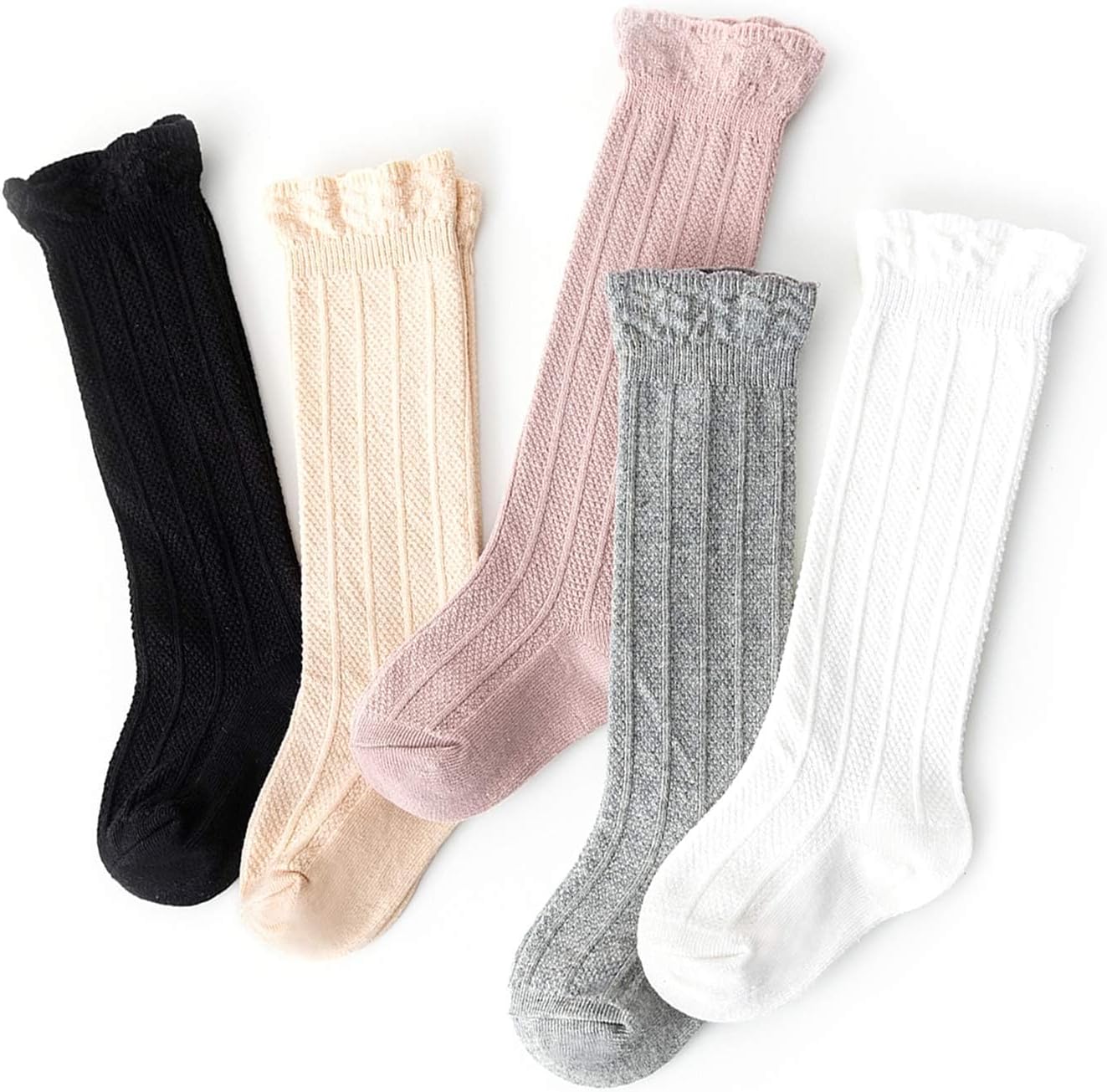 Zando Baby Knee High Socks - Infant to Toddler, Cotton Ruffle Socks, Warm Girls & Boys Long Stockings, 3-6 Pairs