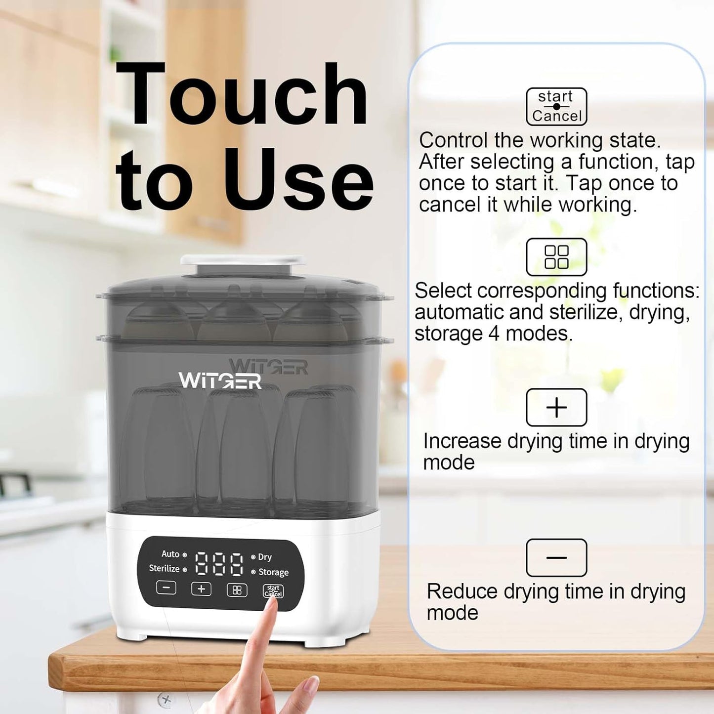 Baby Bottle Sterilizer and Dryer, Electric Steam Sterilizer for Baby Bottles, Pacifiers, and More, with Digital Controls.