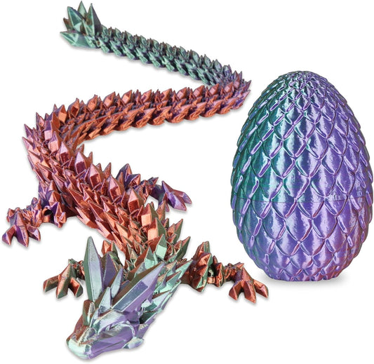 Dragon Eggs with Dragon Inside, 3D Printed Surprise Funny Gifts for Kids, Articulated Dragon Fidget Toys for Adults, Executive Desk Toys Office Room Décor (Gradient Blue-Green-Brown, M-Size)