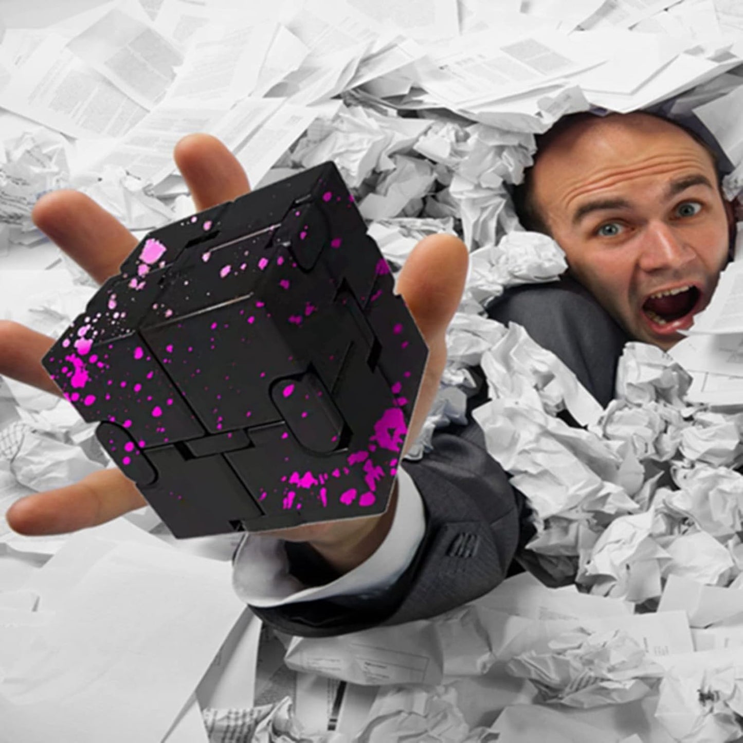 Metal Fidget Infinity Cube Toys for Men Gadgets Anxiety Stress Relief Aluminum Alloy Material (Black & Pink)