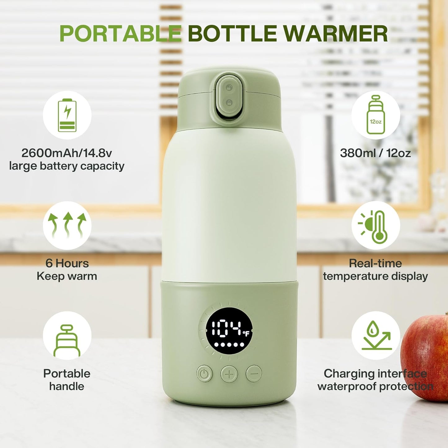 Portable Bottle Warmer for Travel, 2-Min Fast Heating Baby Bottle Warmer,12.8oz Formula Container to Go for Breastmilk, Formula Dispenser with Long-Lasting Keep Warm Function
