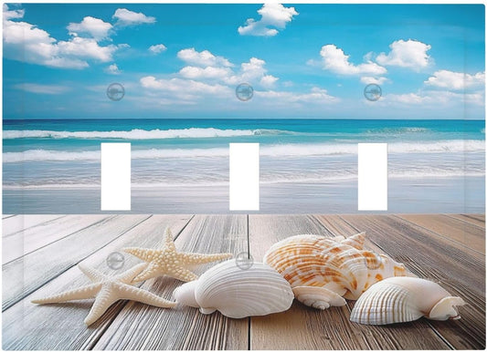 Decorative Switch Plates Beach Waves Brown Wood Starfish Shells 3 Gang Wall Plate Triple Toggle Light Switch Cover Faceplate Electrical Wall Panels For Bathroom Living Room Decor