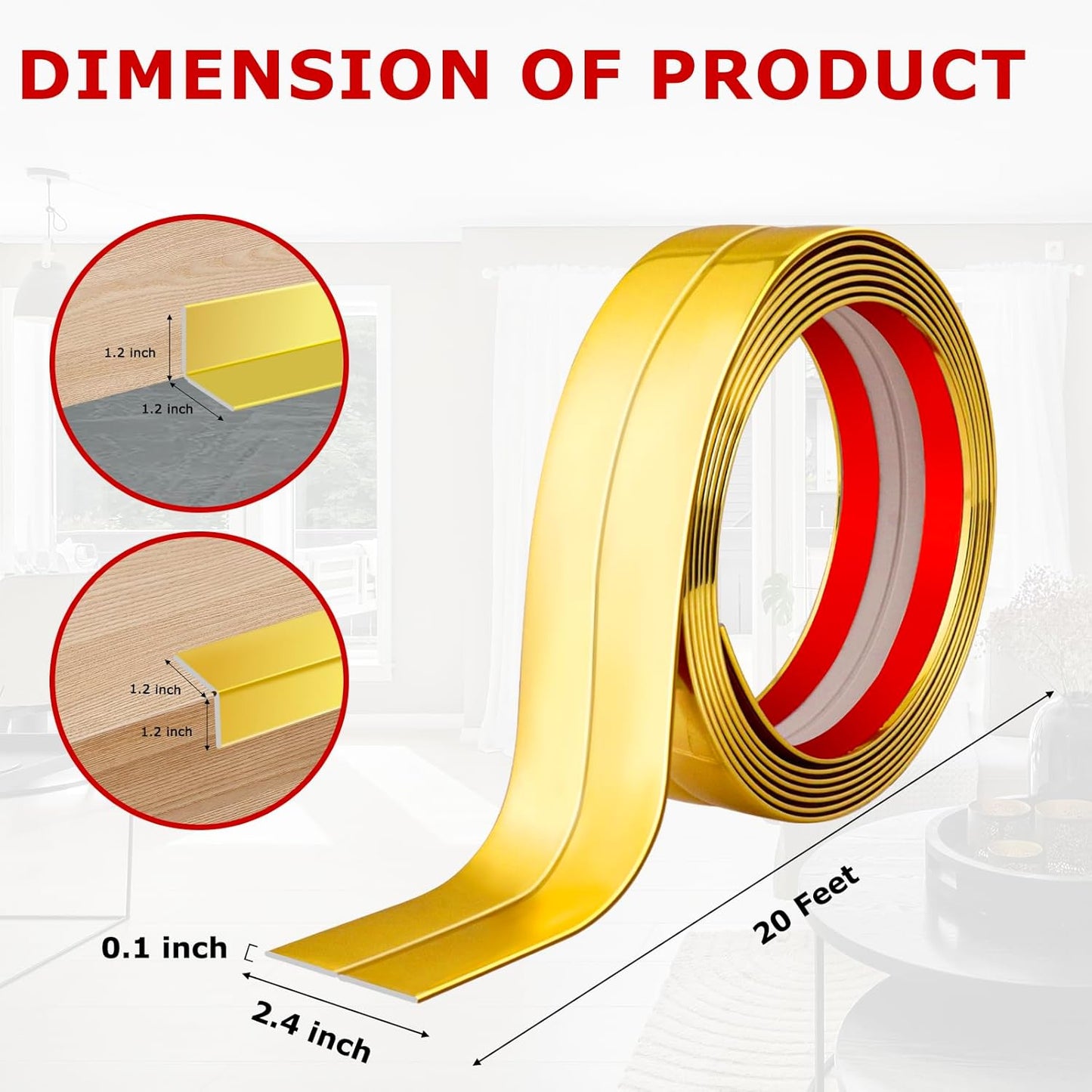 Flexible Wall Corner Protector Moulding Trim Peel and Stick Wall Corner Guards Edge Protector Self Adhesive Molding Trim Strip for Edge Ceiling (Gold, 2.4 in x 20 Ft)