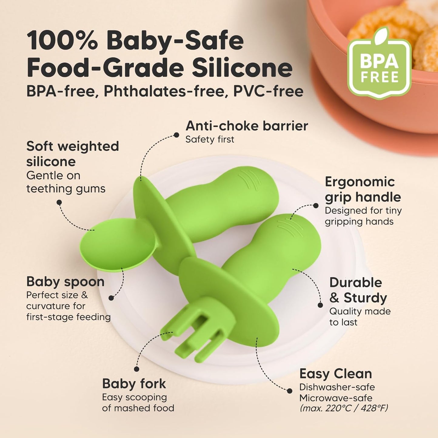 KeaBabies 4-Pack Silicone Baby Spoons and Forks Set - Baby Led Weaning Utensils 6-12 Months, Self Feeding Toddler Spoon & Fork for Training, Teething, Easy to Hold, BPA-Free Silicone (Kea)