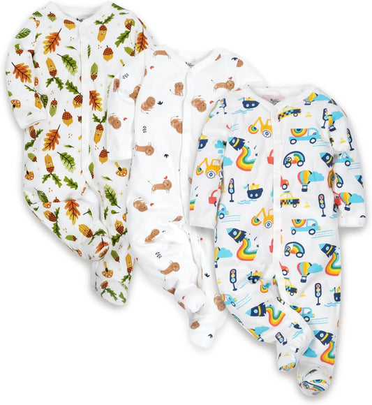 Baby Boys Girls Cotton Footies Multi Pack Long Sleeve Baby Footed One-Piece Jumpsuit Multi Pack