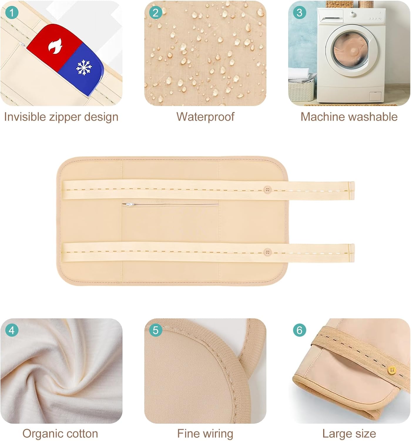 4 Pcs Castor Oil Pack Wrap Organic Cotton for Liver Detox, Stomach, Belly, Neck, Breast & Entire Body, Reusable Pads Kit for Hot/Cold Compress with Adjustable Elastic Strap, Waterproof & Anti Oil Leak