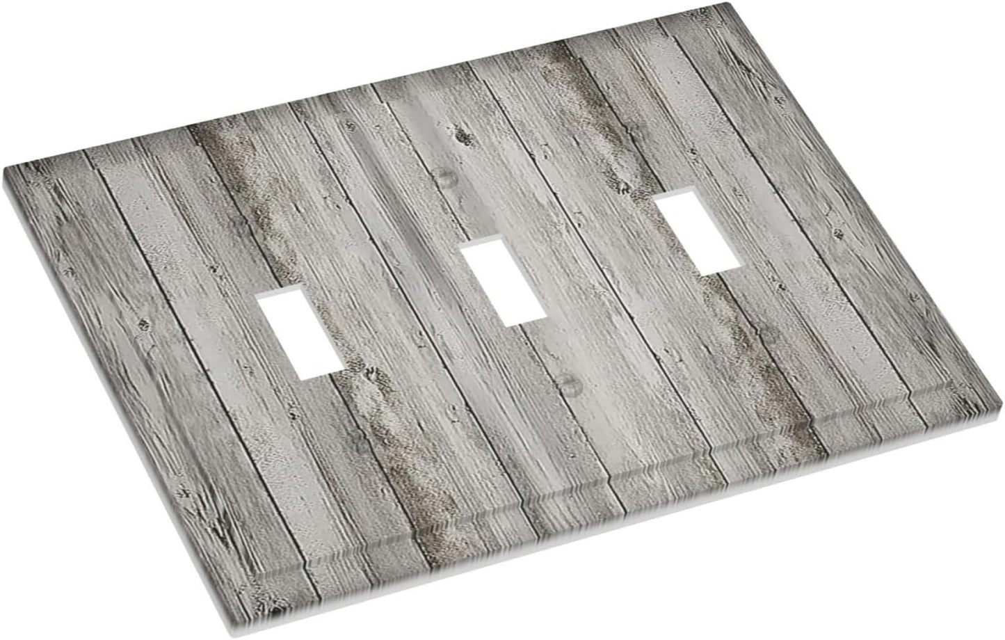 Decorative Switch Plates Farmhouse Rustic Grey Barn Door Wood 3 Gang Wall Plate Triple Toggle Light Switch Cover Faceplate Electrical Wall Panels for Bedroom Cabin Decor