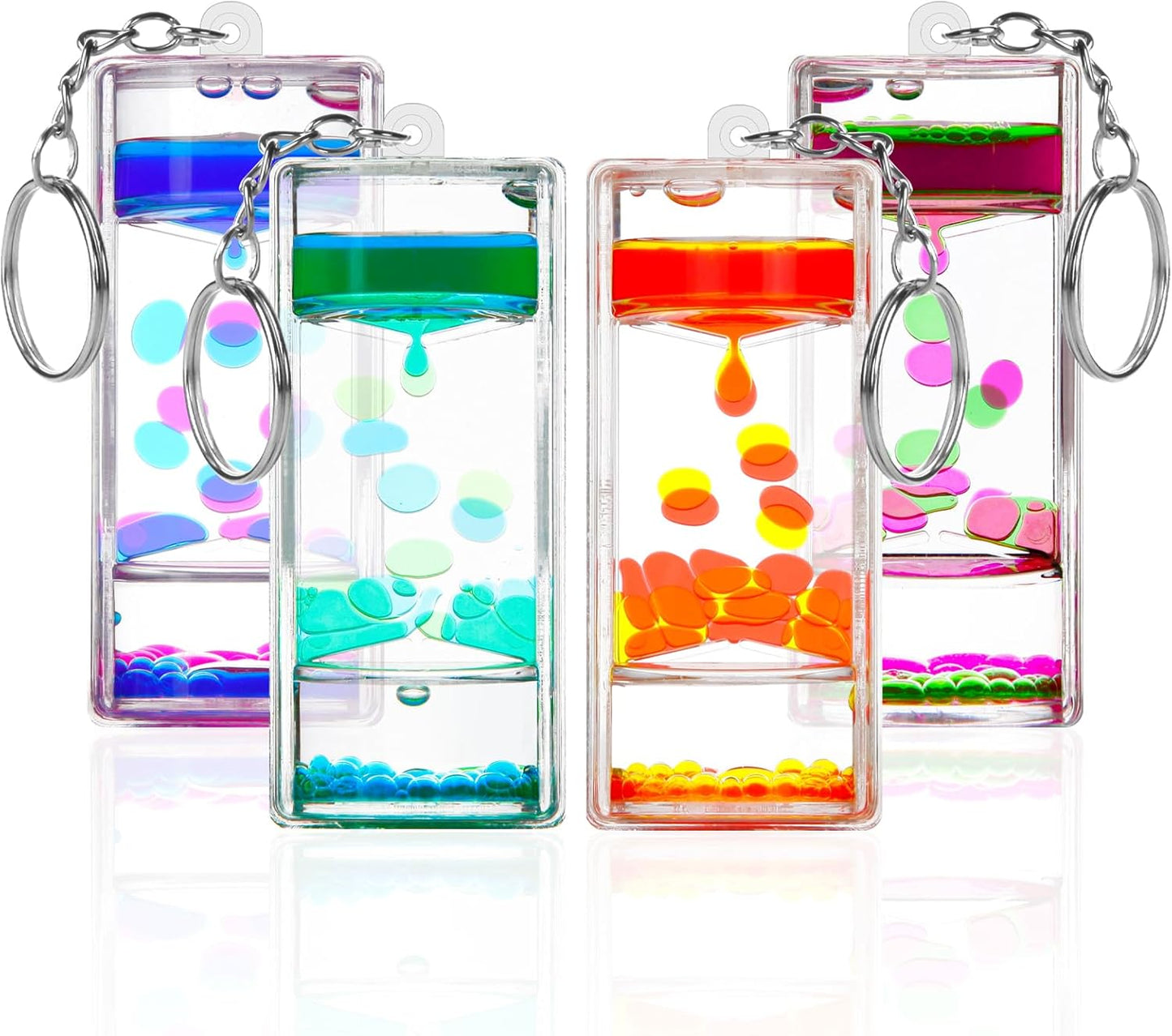 Sensory Fidget Keychain - Vibrant 4-Pack Liquid Motion Bubblers for Stress Relief & Focus - Perfect for Kids, Adults, Travel & Classroom - Ideal Party Favors (4 Pcs Keychain)