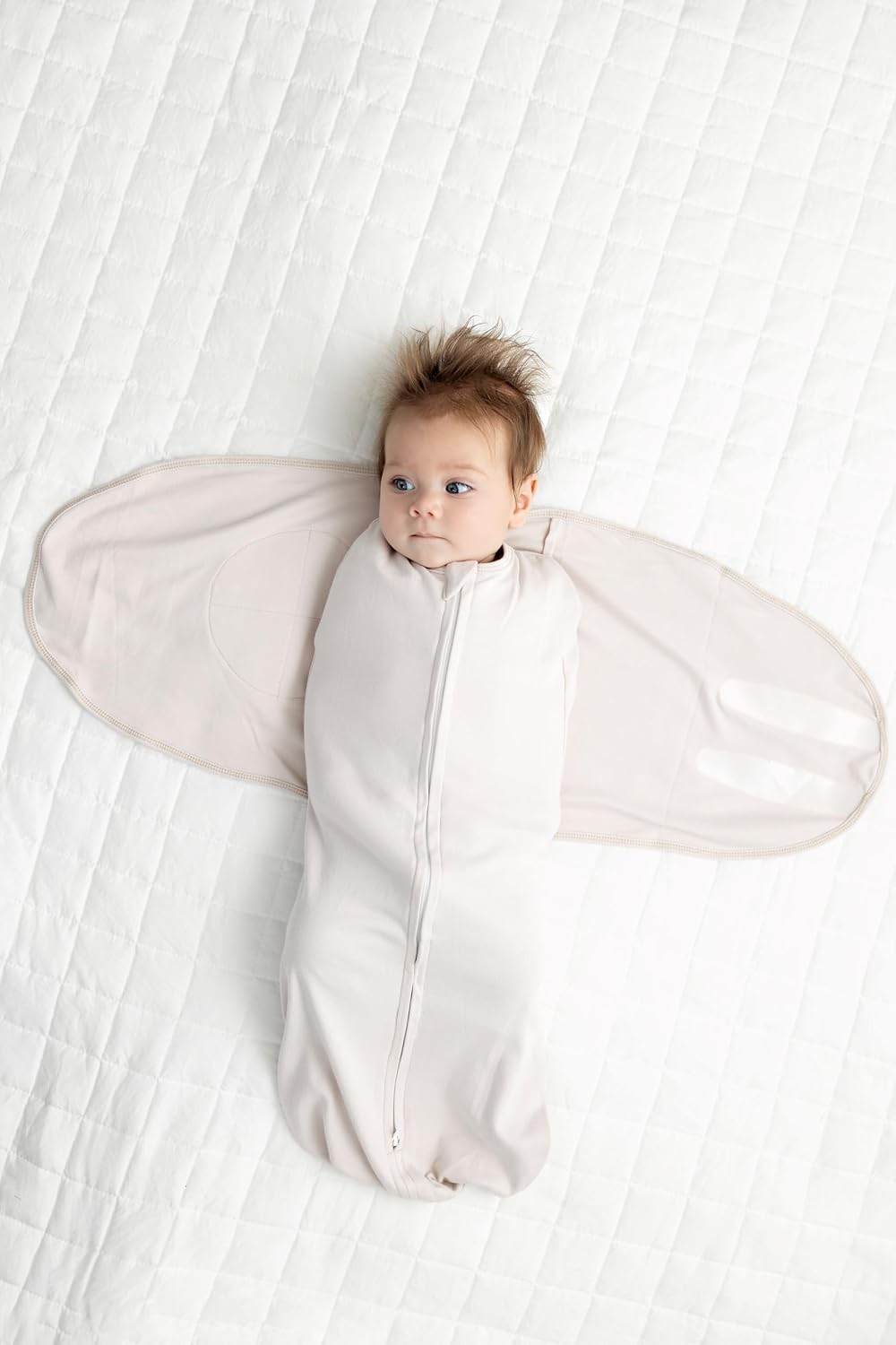 LullaBaby "Double Dream Swaddle: Exclusive Dual Wing Design, Pediatrician-Endorsed, Ultra-Soft Cotton, 0-2 Months, 6-14 lbs - White Sand