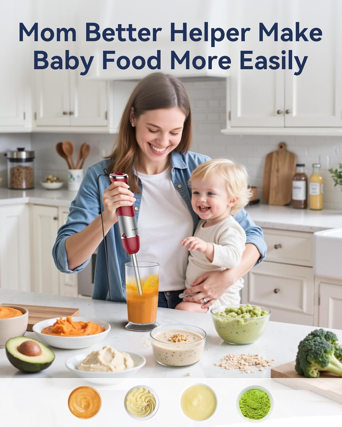 Immersion Blender Handheld 1000W 5 in 1 Corded Stick Hand Blender Kitchen with 12 Speed, BPA-Free, Mixing Beaker, Chopper, Whisk, Milk Frother, Perfect Emulsifier for Soup, Baby Food, Sauce, Puree