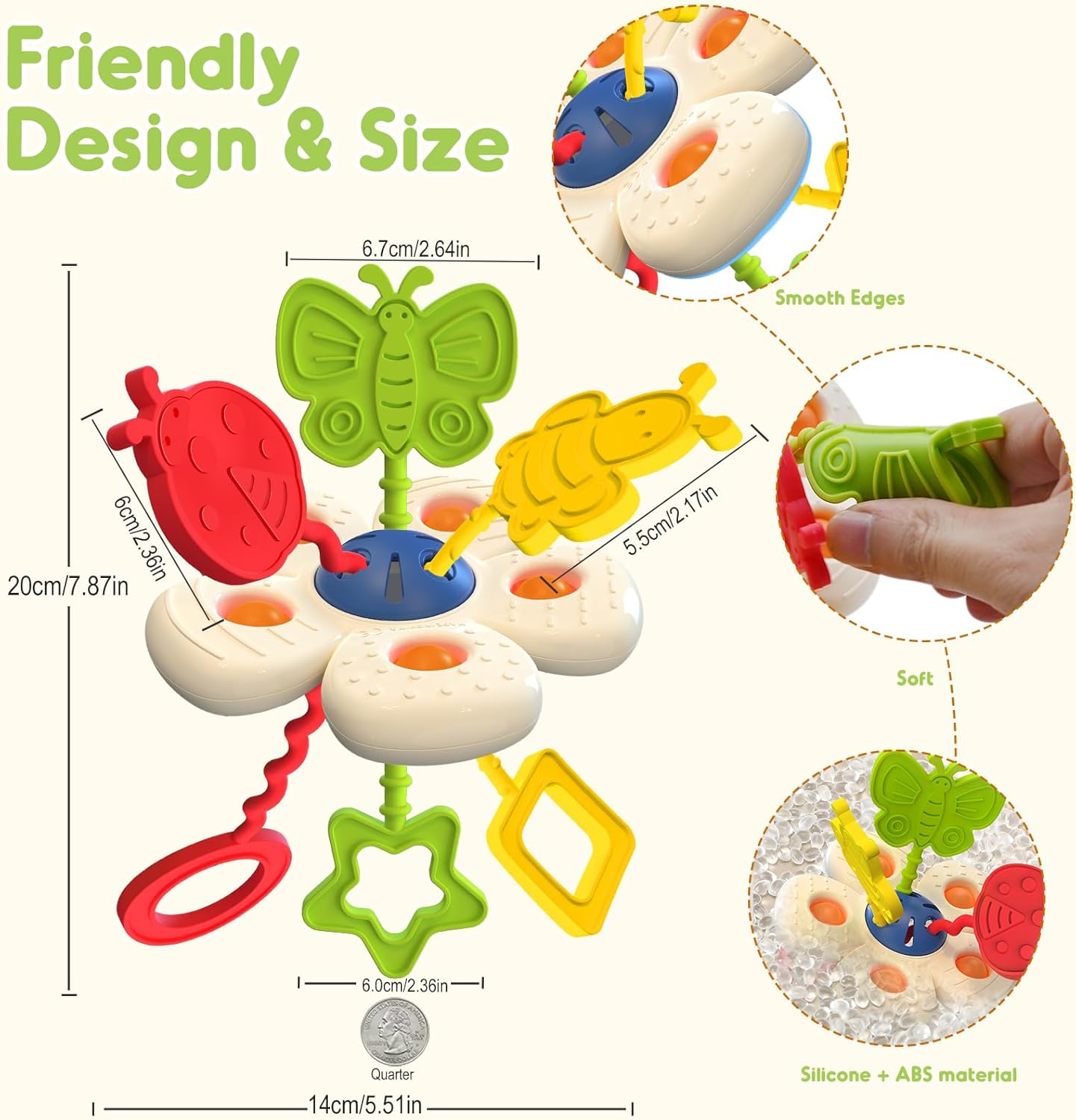 Baby Sensory Chew Toy for 6-12-18 Months, Soft Silicone Pull String Travel Toy for Car Seat & Stroller, Develops Fine Motor Skills & Vision, Early Learning Gift for Newborns and Toddlers Boys Girls