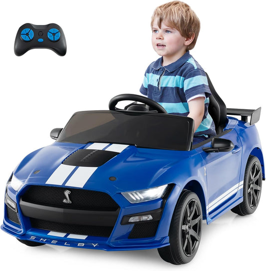 Costzon Ride on Car, 12V Licensed Ford Mustang Shelby GT500 Kids' Electric Vehicles w/Remote Control, USB Port, Radio, Music, Player, High Low Speed & Soft Start, Racing Kids Car for Toddler (Blue)