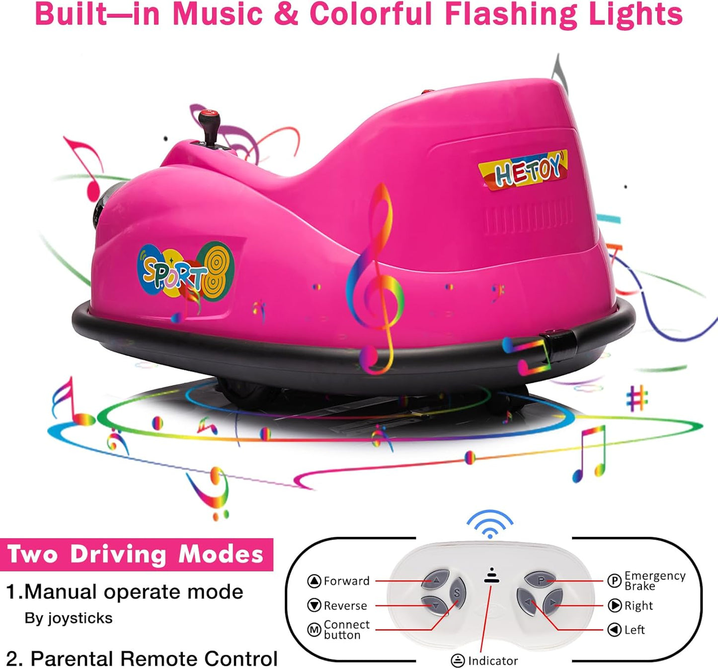 12V Bumper Car for Toddlers, Electric Toy Ride on Battery Car with Kids W/Parent Remote Control, 2-Speed, 360 Degree Spin, Music & LED Lights for Kids, Pink