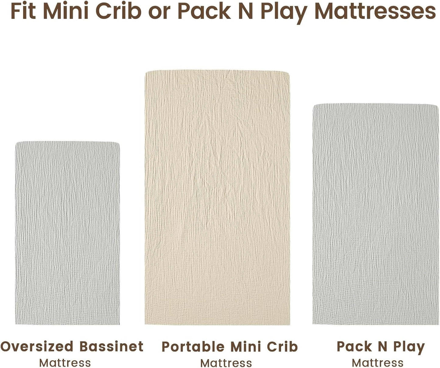 david's kids Muslin Mini Crib Sheets, 2 Pack Cotton Pack N Play Sheets for Boys Girls Neutral, Soft Breathable Baby Sheets Fit Pack N Play, Playard and Mini Crib Mattresses, Oat Milk & Light Gray