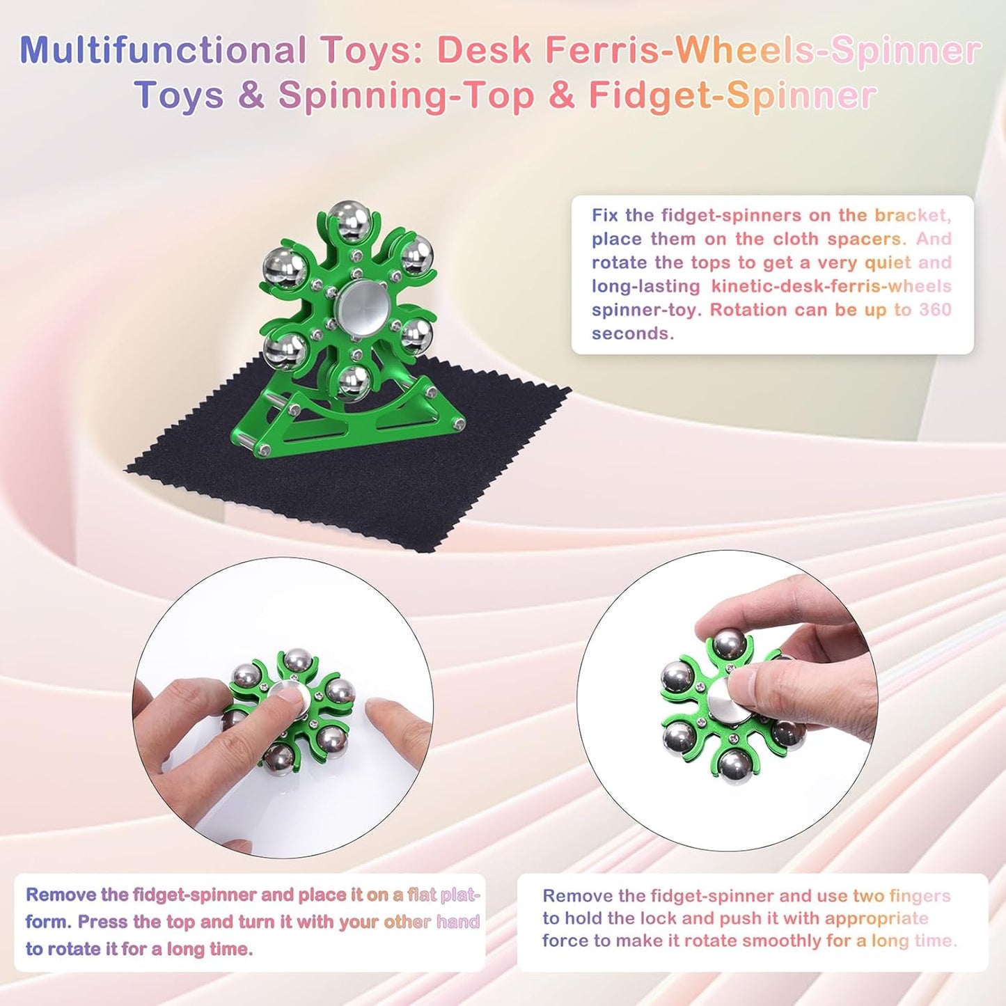 Desk-Fidget-Toys Ferris-Wheels-Spinner: Metal Kinetic-Fidget-Spinner 4mins, EDC-Toy Cool-Gadgets for School Office Christmas, ADHD Tools Gift Cool-Stuff Stress Relief Gift for Kid Children Teen Adult