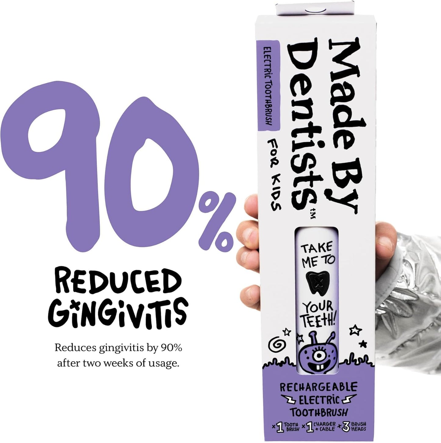 Kids Electric Toothbrush - Rechargeable Vibrating Toothbrush with Timer Includes 6 Replacement Heads, Gently Cleans Teeth, Girls & Boys, Kids & Toddlers Age 2+, Alien