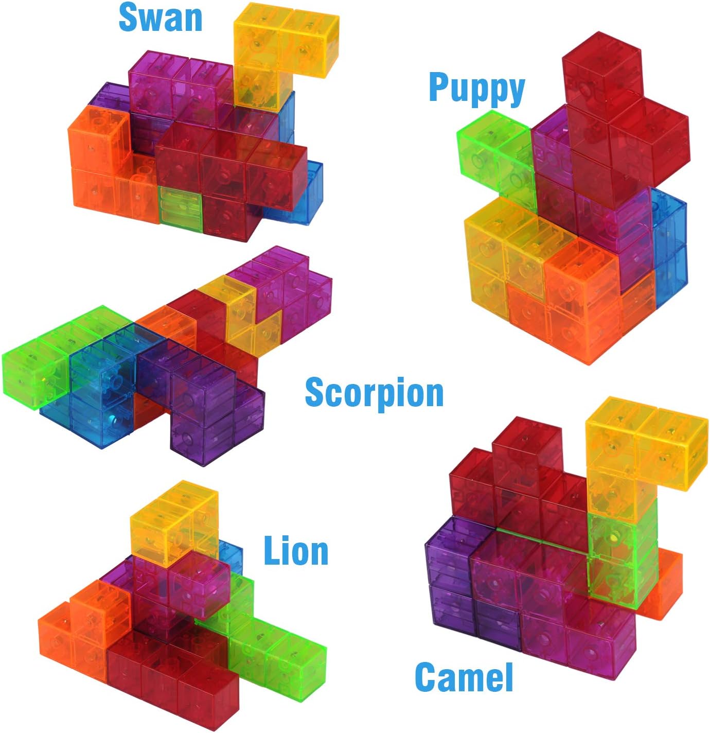 WorWoder Kids Magnetic Building Blocks Magic Magnetic 3D Puzzle Cubes, Set of 7 Multi Shapes Magnetic Blocks with 54 Guide Cards, Intelligence Developing and Stress Relief Fidget Toys for Kids (Blue)