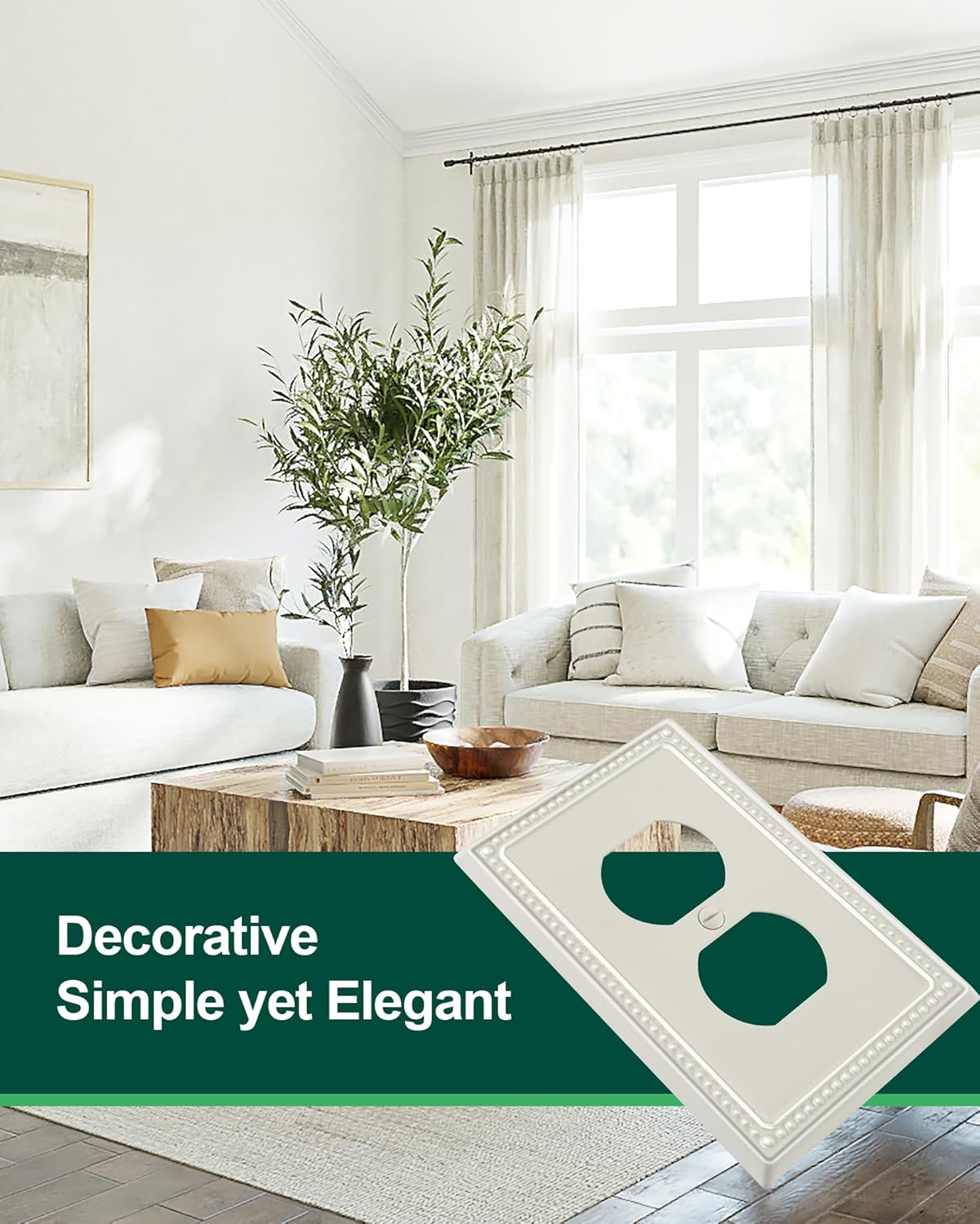 2-Pack Duplex Outlet Cover Plate, Light Almond Metal Wall Plates for Electrical Outlets, 1 Gang Receptacle Light Switch Cover, Pearls Decorative Switch Plates and Outlet Covers