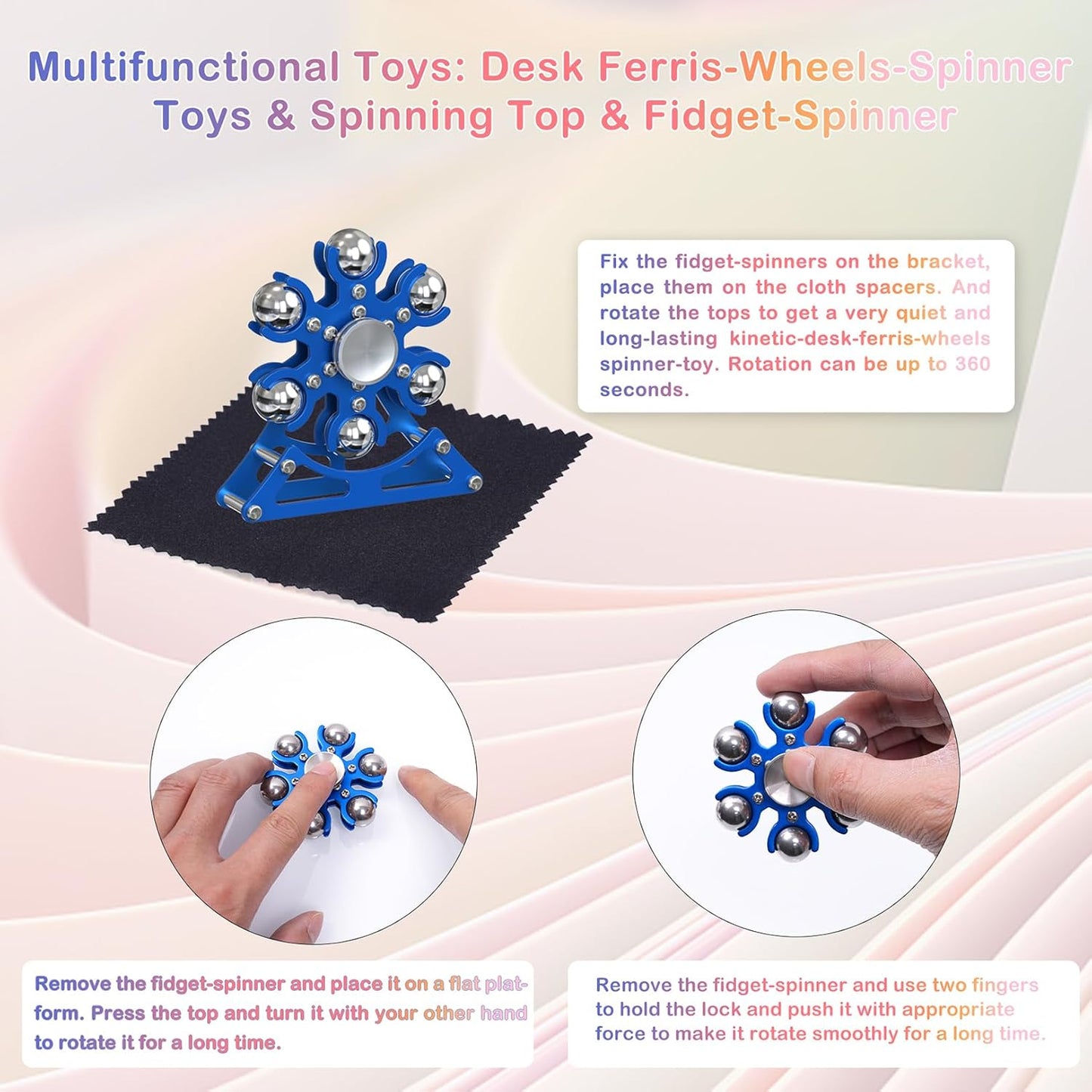 Desk-Fidget-Toys for Ferris-Wheels-Spinner: 4mins Kinetic-Metal-Spinner, Cool-Gadgets-Stuff for Kid Children Teen Adult EDC-Toy, ADHD Tools Stress Relief for Office Home School Men Woman Christmas