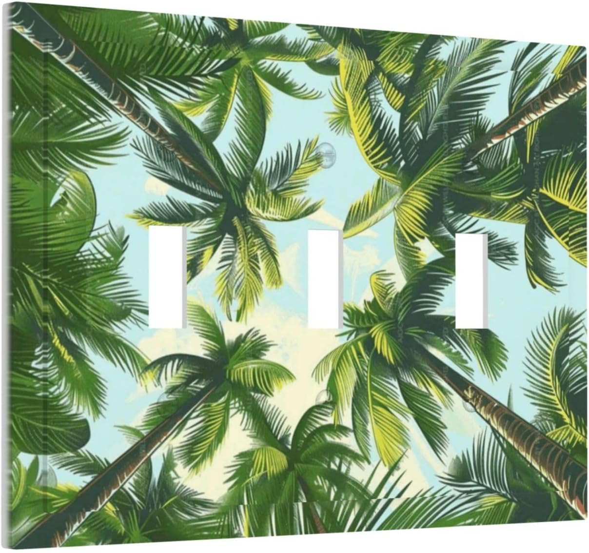Summer Sky Coconut Palms Trees Green Plants Leaf Decorative Switch Plates 3 Gang Wall Plate Triple Toggle Light Switch Cover Faceplate Electrical Wall Panels for Bed Room Living Room Decor