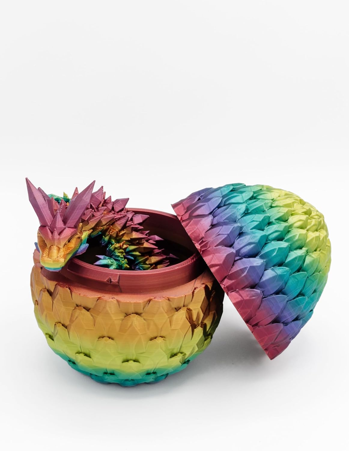 3D Printed 14'' Articulated Crystal Dragon with Egg, Toy Home Office Decor, Executive Desk Toy, Adult Fidget Toy, Toddler Play Game (Rainbow, Medium 14'' w/Dragon Egg)
