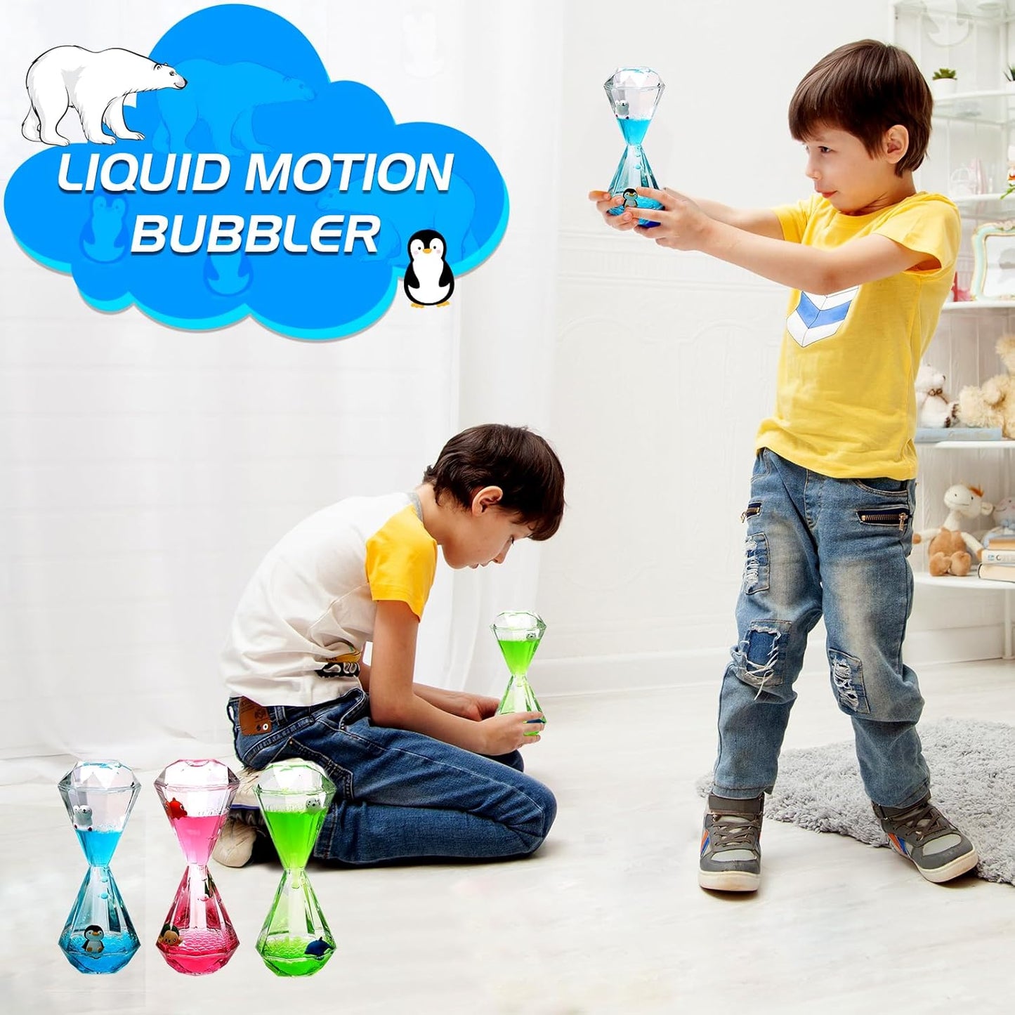 XINBAOHONG Liquid Motion Bubbler for Kids and Adults Hourglass Liquid Bubbler Timer for Sensory Play Fidget Toy Stress Management Desk Decor(Blue) (1 Blue+1 Pink+1 Green)