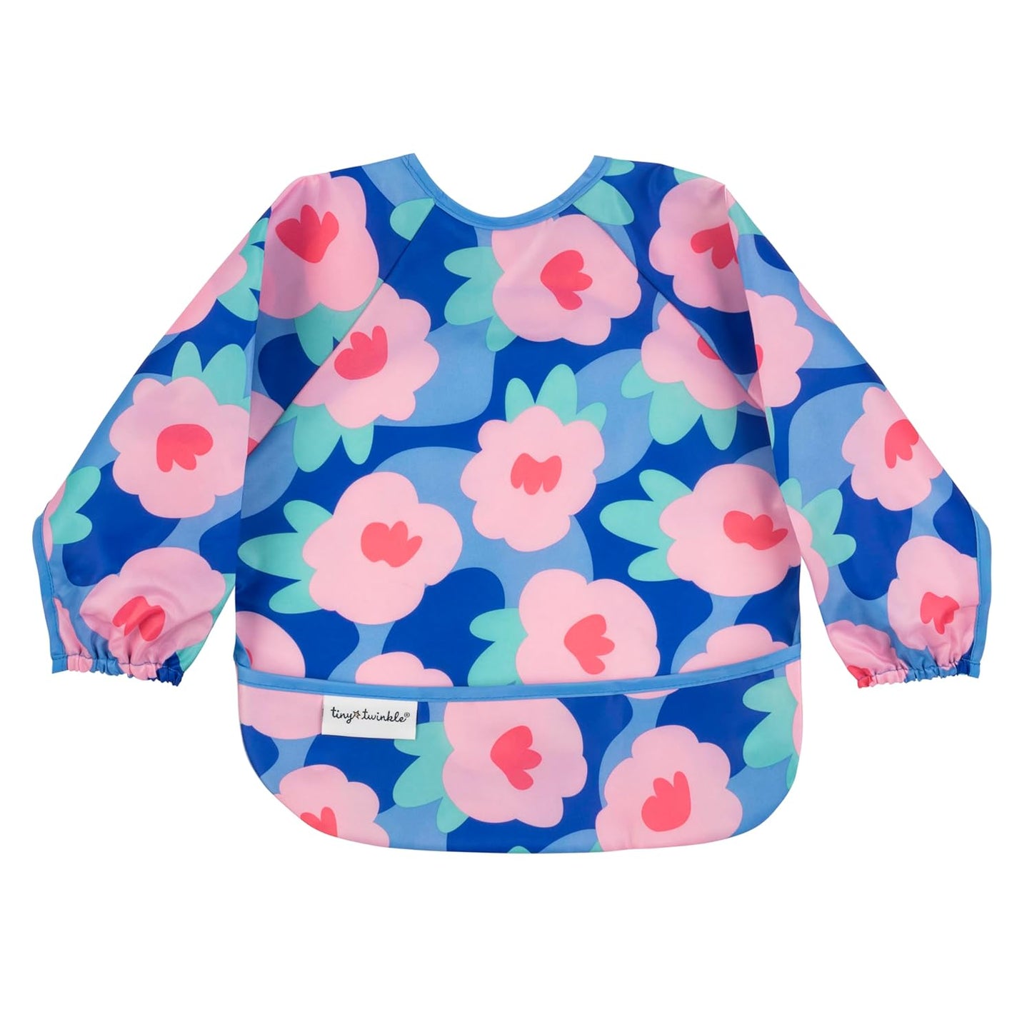 Tiny Twinkle Mess Proof Baby Bib,Waterproof Smock Baby Bib for Eating,Machine Washable Long Sleeve Bib,Baby Led Weaning,Toddler Bib,BLW Supplies(Floral Blue, Small 6-24 Months)