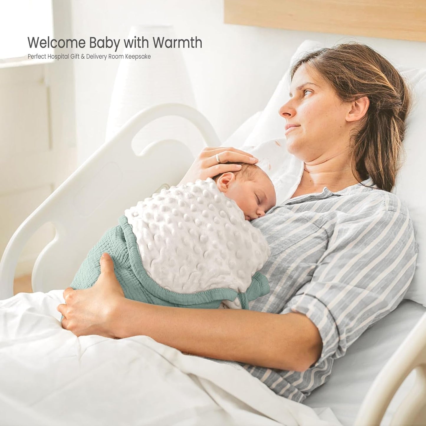 lulumoon Baby Blanket for Newborn Receiving: Minky Dot & Muslin Lightweight - Thermal Blanket Gift for Baby Shower & Hospital Welcoming 30"x40"（Sage）