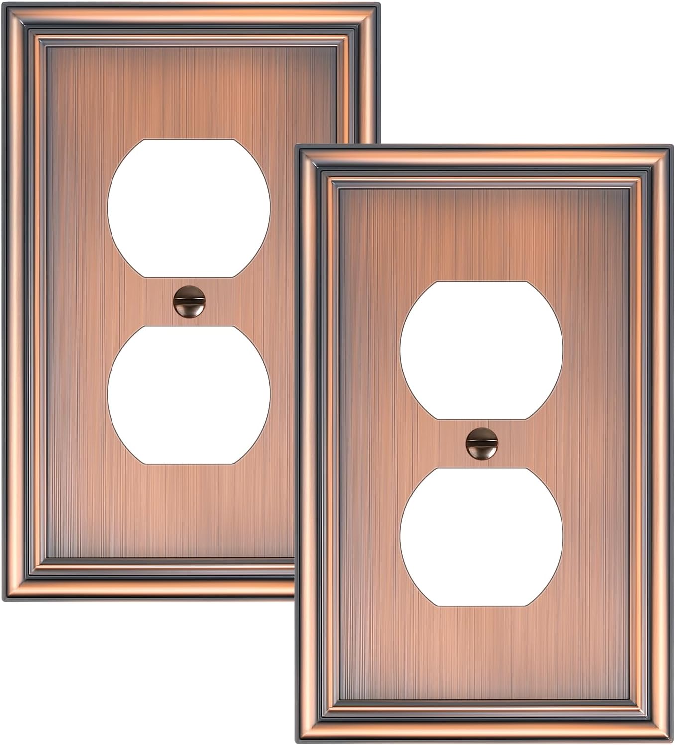 2-Pack Single Duplex Outlet Cover Plate, Decorative Antique Copper Switch Plates and Outlet Covers, Metal Wall Plates for Electrical Outlets, 1 Gang Receptacle Cover, Corrosion Resistant