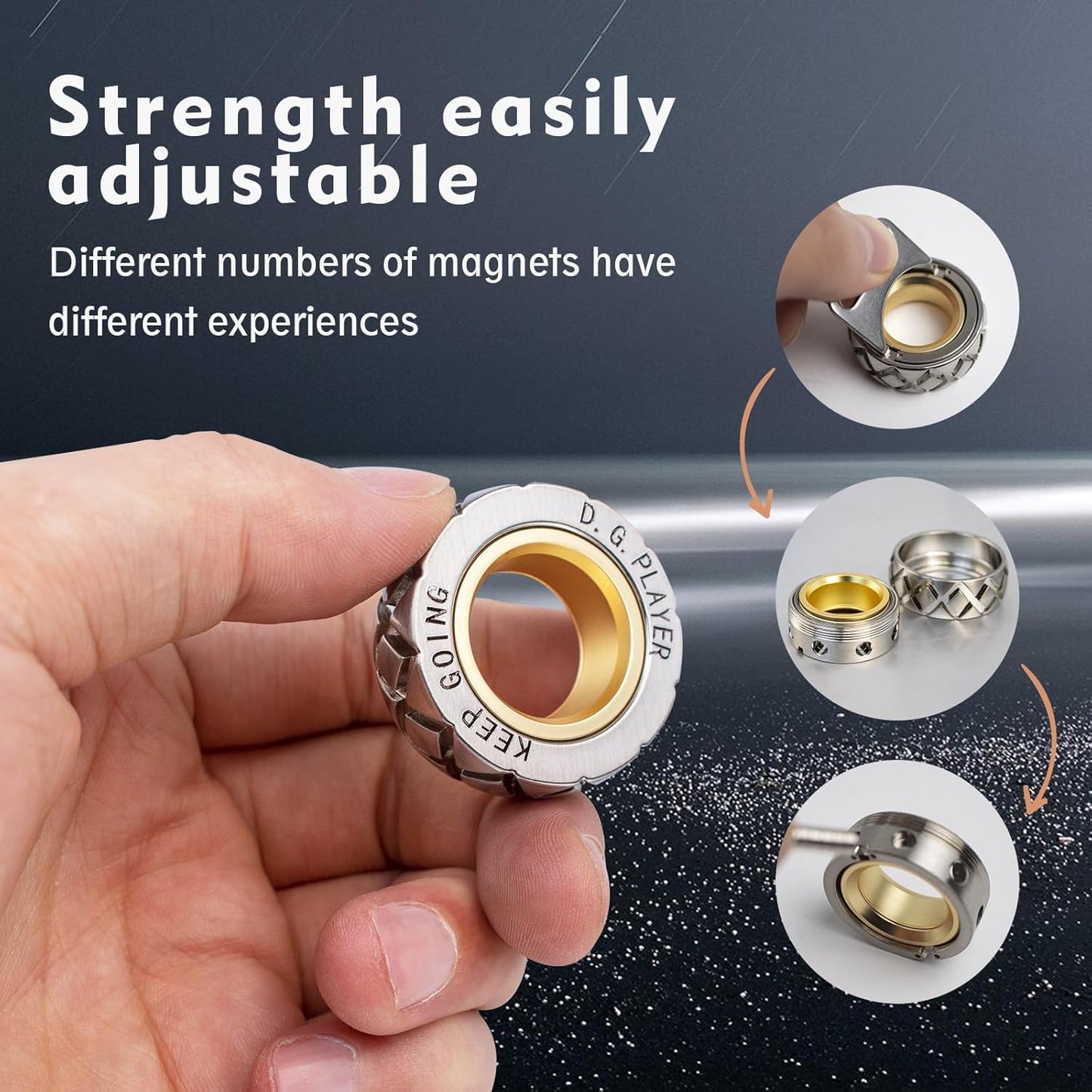 Metal Fidget Ring - Adjustable Spinner Ring Magnet Fidget Toys Adults, Office Desk Toys for Adults EDC Fidget Slider for Stress Relief & Anxiety (X)