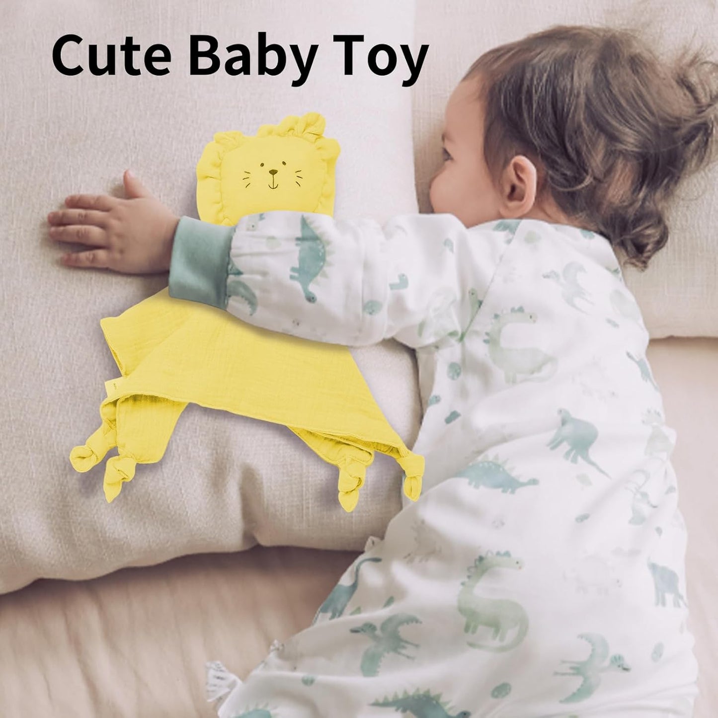 Organic Cotton Muslin Lion Loveys for Babies Baby Security Blanket Baby Snuggle Toy Newborn Essentials Must Haves(Lion-Yellow)