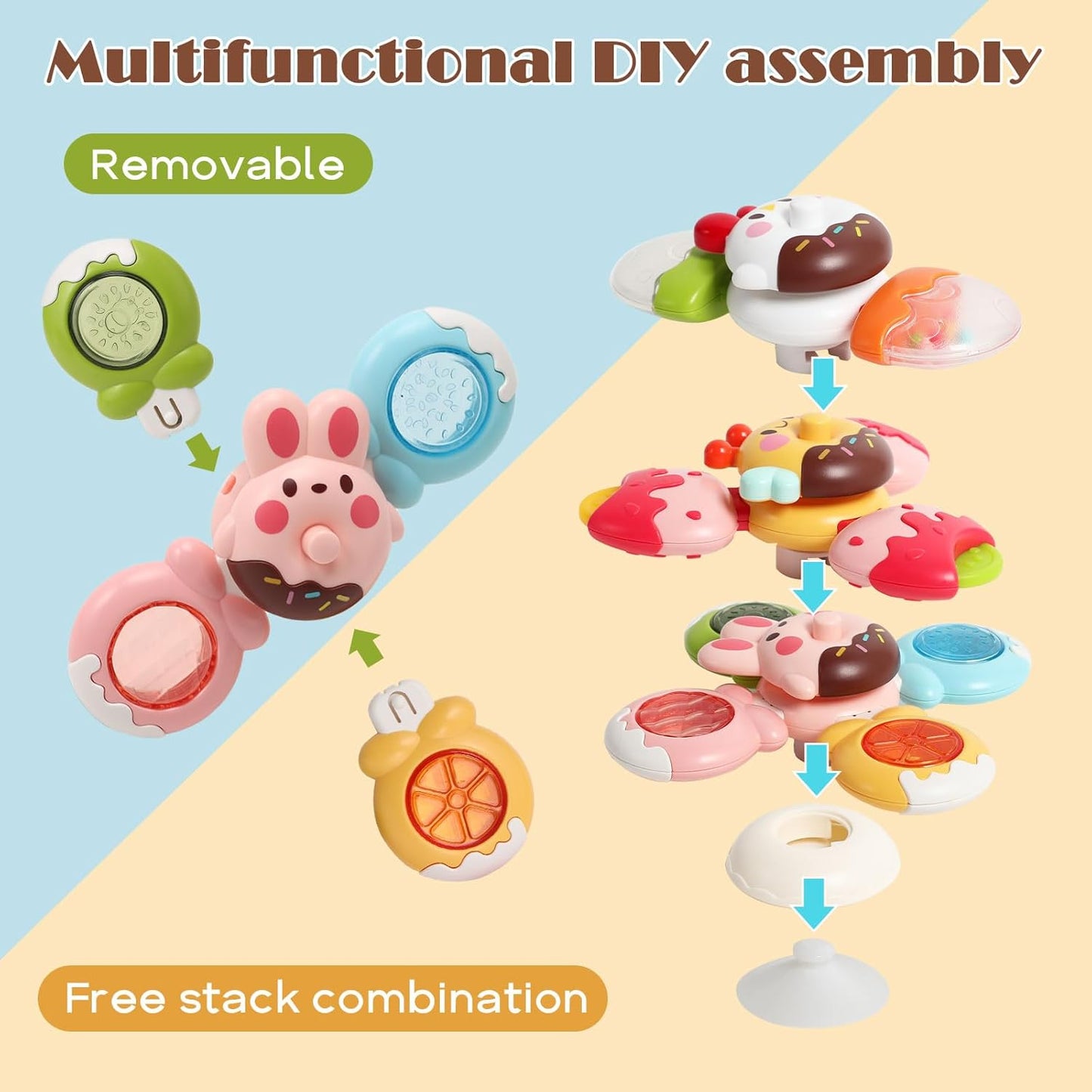 3PCs Suction Cup Spinner Toys for Babies, Montessori Sensory Toys for 12+ Months Baby Boys Girls, Bath/Airplane/Car/Travel Activities Fidget Toys for Toddlers, First Birthday Gifts for Newborn