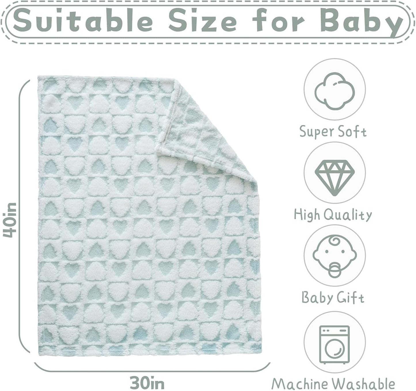 Fleece Baby Blanket for Boys 3D Checker Design, Warm Cozy and Fluffy Infant Newborn Toddler Small Receiving Blankets for Crib Stroller, 30x40 Inches, Blue