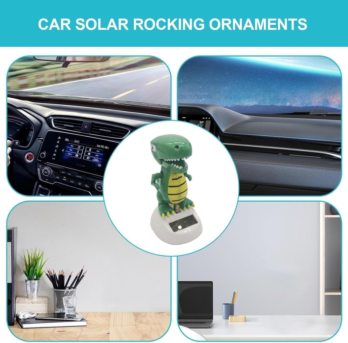 Green Solar Powered Dancing Dinosaur，Swinging Dancer Toy,No Battery Required,Desk and Dashboard Decor Home Decor Birthday Gifts Solar Power Kits Learning and Education，Car Bobble Head Dashboard