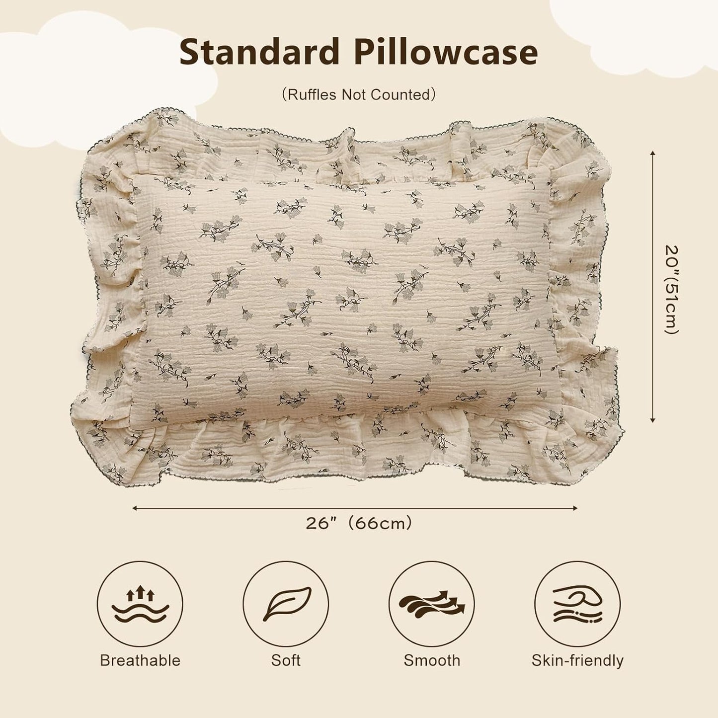BuLuTu Cute Floral Toddler Pillowcase Cotton Muslin Kids Pillow Case with Enveloped Closure Soft Breathable Standard Size Pillowcase for Sleeping, 1 Piece, Hyacinth Pattern, 20"x26"