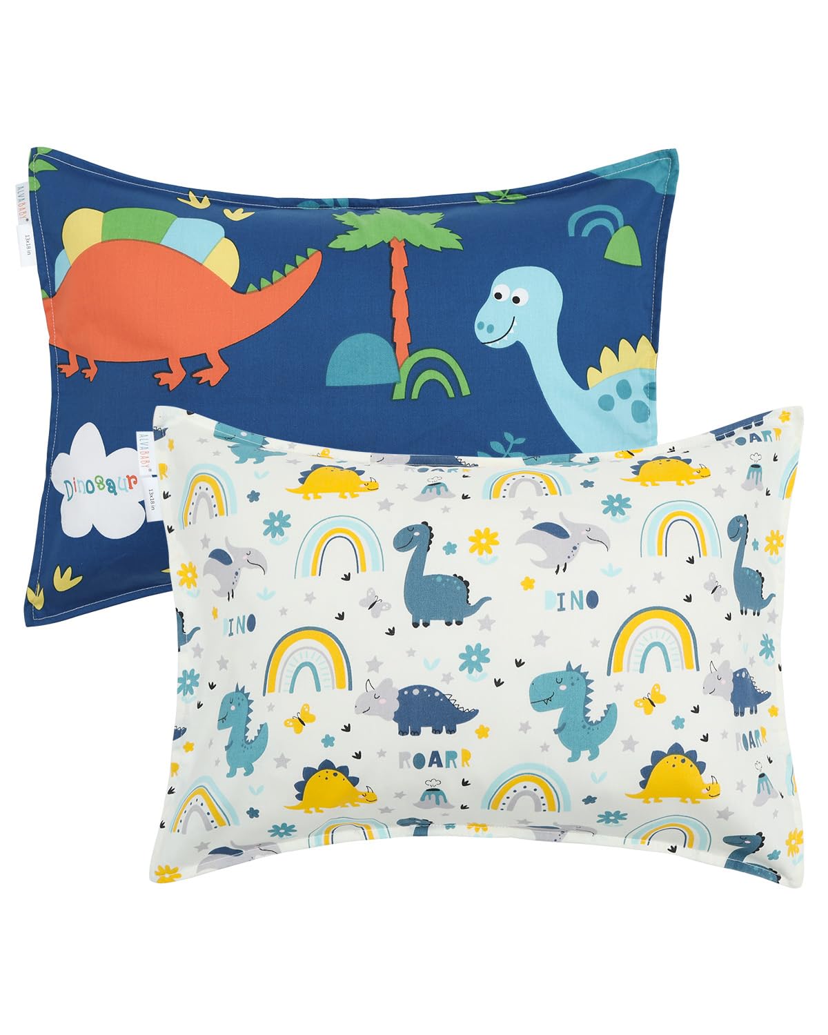 ALVABABY Toddler Pillowcases 2 Pack Organic Cotton Kids Pillow Cover Fit 13"x 18" or 12"x16" Envelope for Girl Boy Sleepy Travel