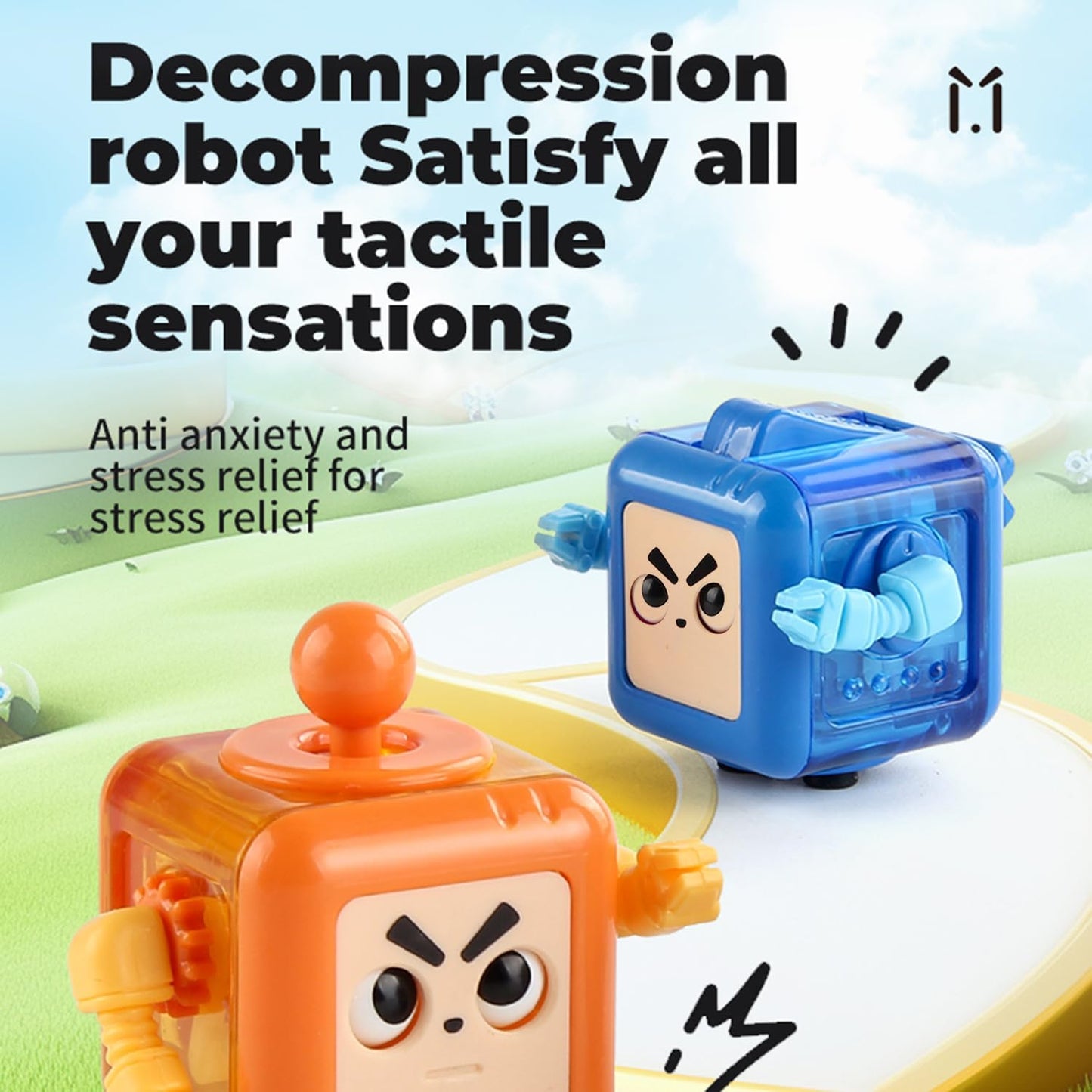 4P Fidget Robot Cube Fidget Toy, Magic Cube Stress and Anxiety Relief Toys, Fidgets Robot Cube Fidget Toy Cube Relaxing Hand-Held for Adults, Killing Time Cool Fidget Block for ADD/ADHD/OCD