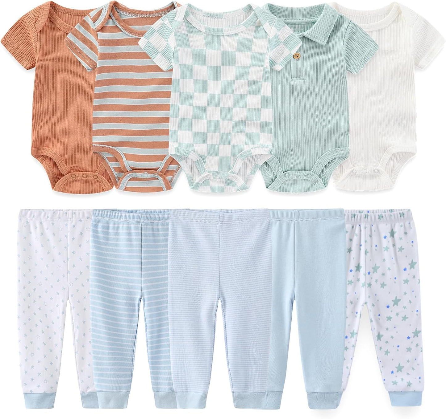 Baby Boy Girl 10 Piece Combined Type Clothing Set Cotton Baby Bodysuits and Pants Set Home Outdoor Infant Clothes