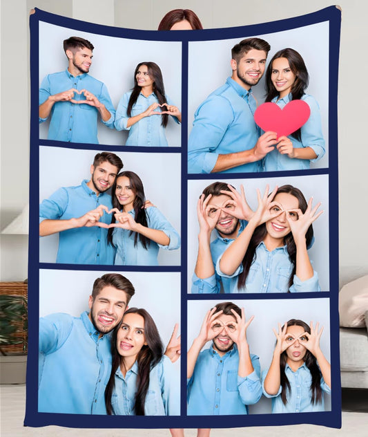 Ships Next Day, Custom Photo Blankets with 6 Pictures, Personalized Memorial Keepsake Gifts for Her, Made in The USA