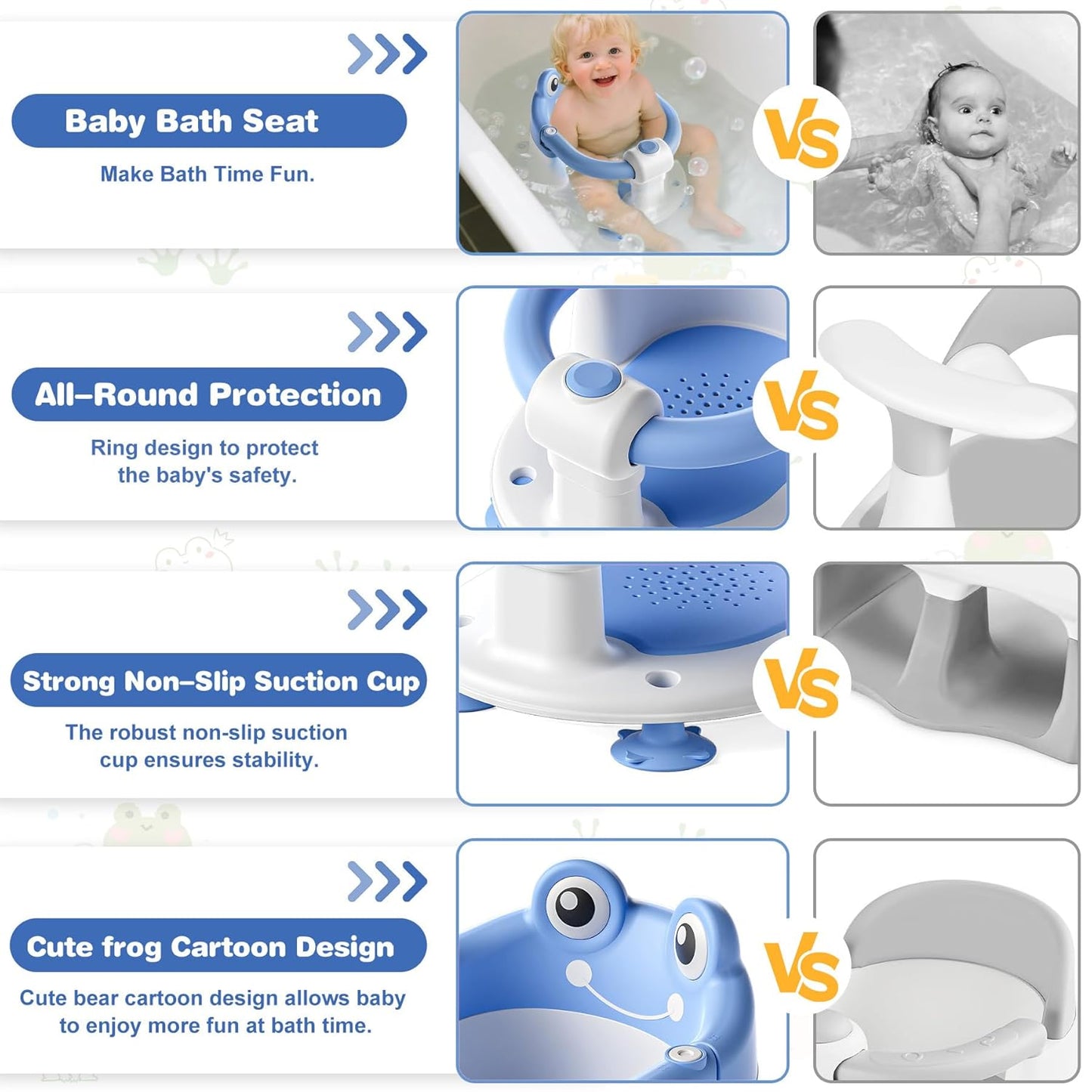 Baby Bath Seat for Babies 6 Months & up Non-Slip Toddler Bath Seats for Sitting Up Infant Bathtub Chair with Suction Cups and Soft Cushion for Baby Shower Tub Seat