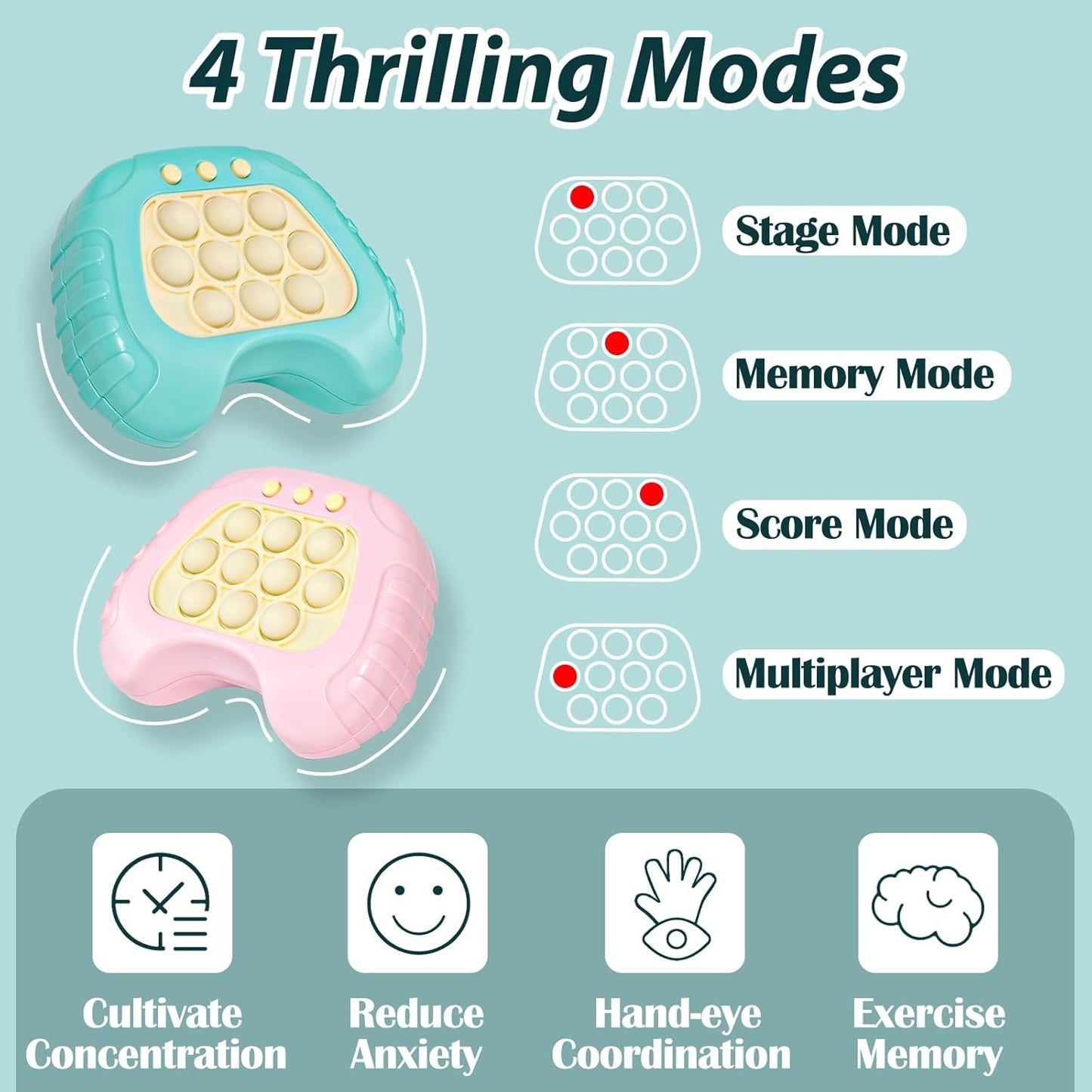 Fast Push Button Game for Kids Adults, 2 Pcs Handheld Pop Light up Fidget Game, Educational Sensory Toys for Boys Girls Birthday