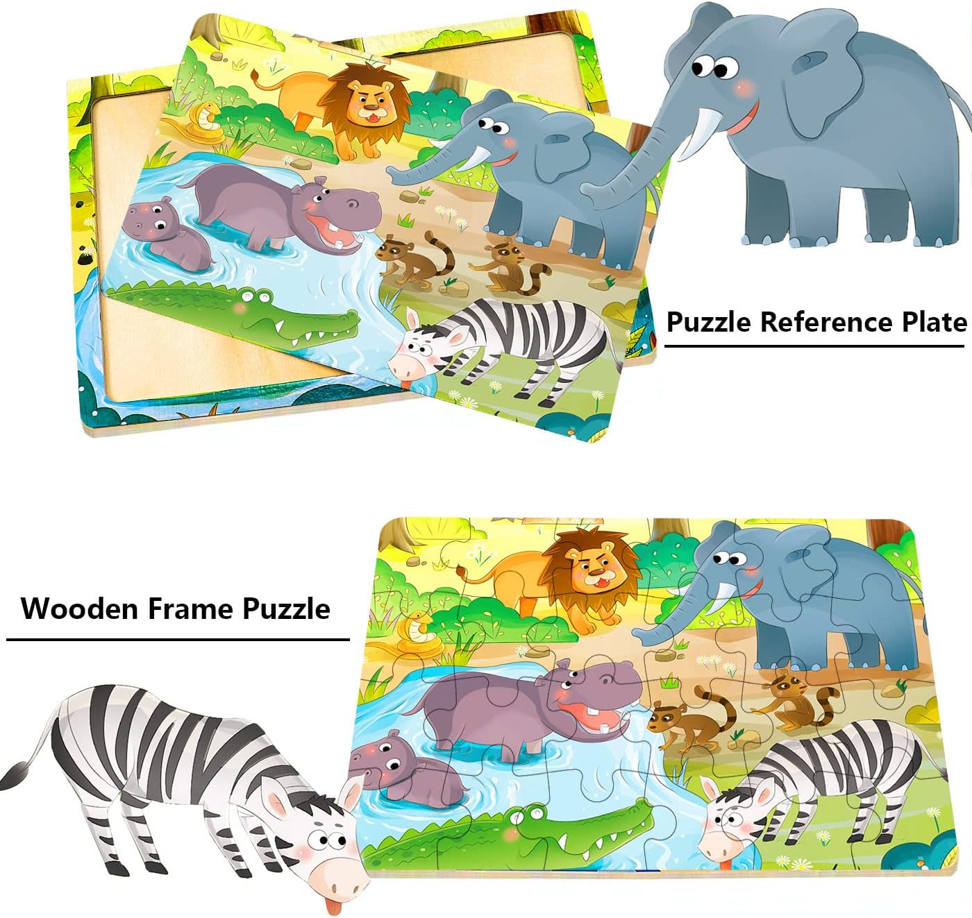 Wooden Puzzles for Kids Ages 3-5, 24 Piece Colorful Learning Toys for Toddler Children - Educational for Boys and Girls (6 Puzzles)