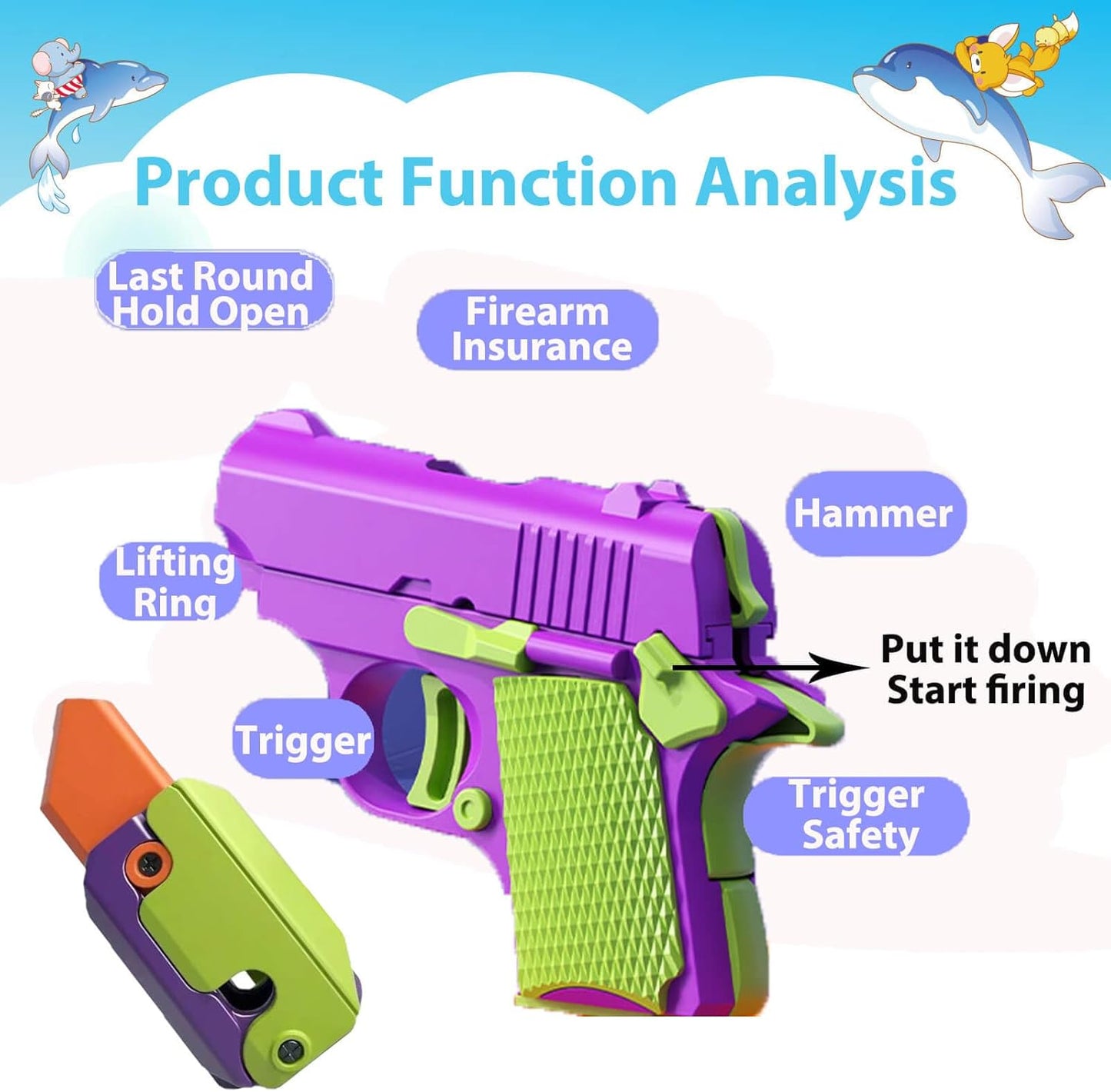 Fidget Toys Pistol, 3D Gravity Mini 1911 Fidget Pistol Toys,Fidget Sensory Toys,Stress Relief for Adults, Suitable for Relieving ADHD, Anxiety, Best Gift for Adults and Kids(Purple Pistol and Knife)