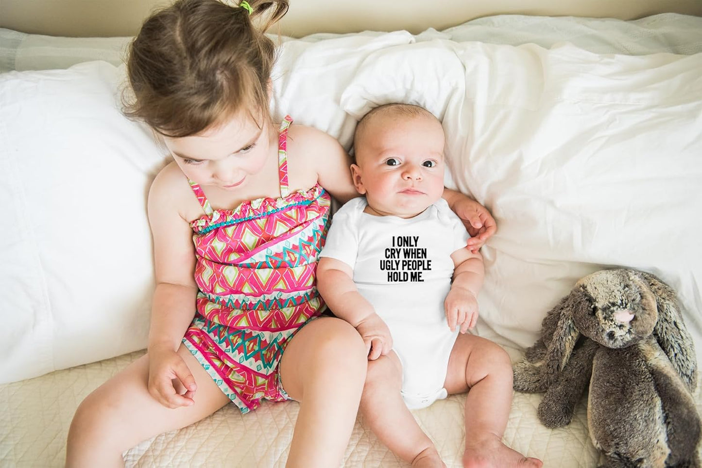AW Fashions I Only Cry When Ugly People Hold Me Baby Bodysuit Funny Cute Baby Girl or Boy Outfit Romper