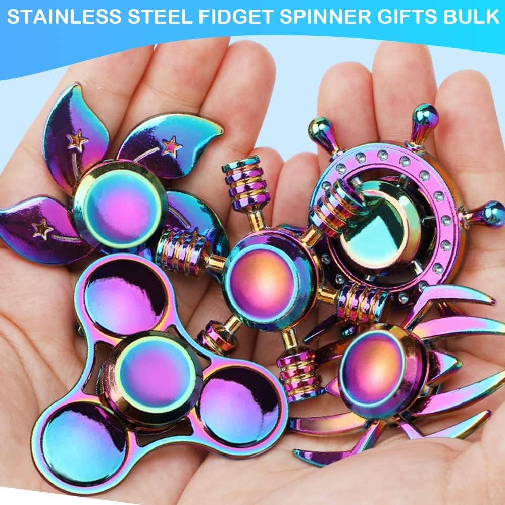 Cool Fidget Spinners Toy Metal for Kids Adults, Steel Fidgit Finger Hand Spinner Desk Toys Gifts Goodie Bag Fillers, Anti Anxiety Stress Relief Toys Stocking Stuffer Party Favors Supplies