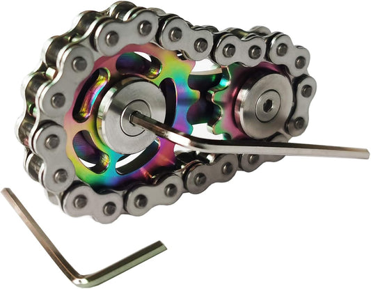 Sprocket Fidgets Chain Stainless Steel Fidget Cube Gears Linkage Bike Chain Novelty Fidget Block Kinetic Desk Toy Metal EDC Focus Meditation Break Bad Habits ADHD (Colorful)