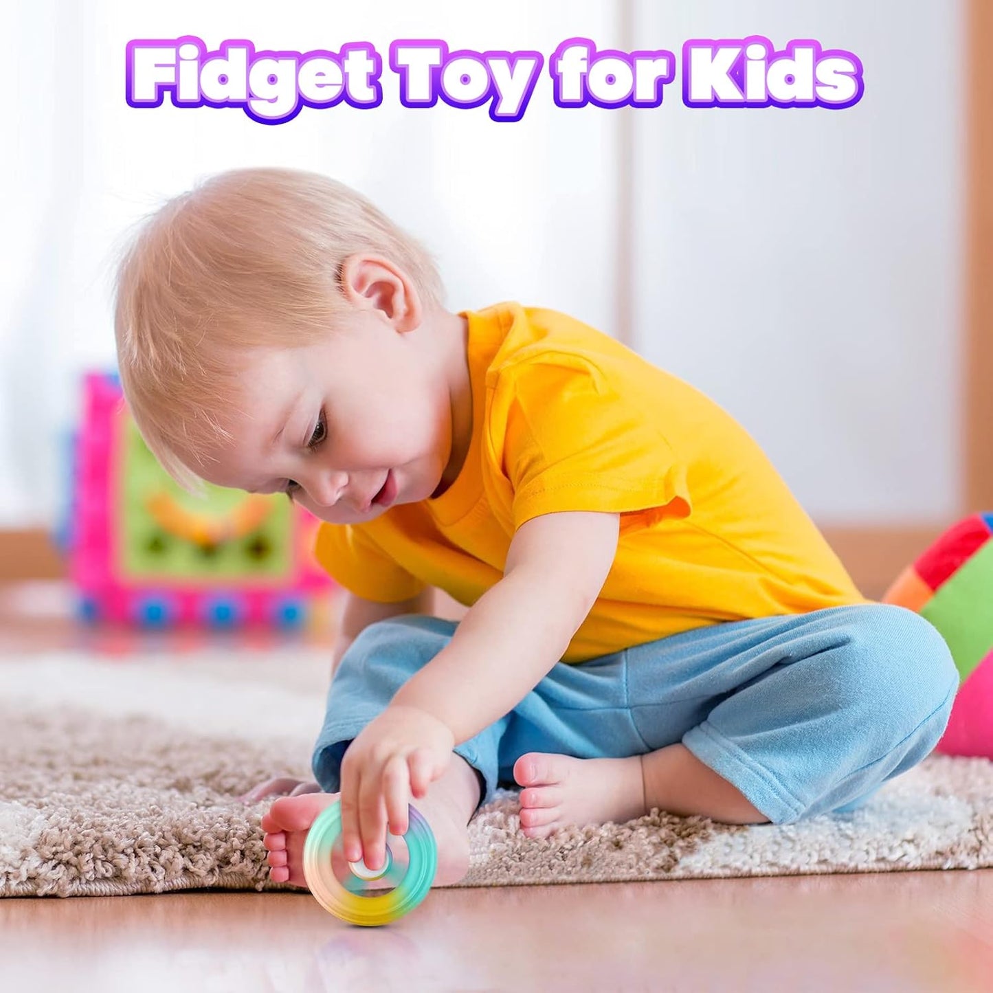 2Pcs Fidget Spinners,Squeeze Round Grip Ring Toy，Multi-Color Silicone Stress Relief Decompression Fingertip Spinner Gift for Kids, Sensory Bath Toys for 3-14 Year Old