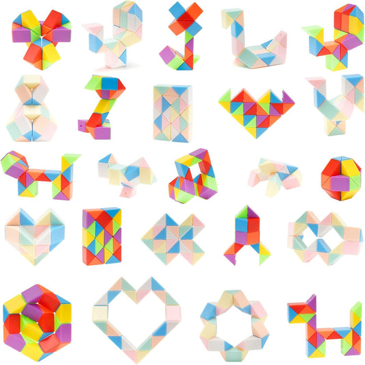 Ganowo 24 Pack Mini Fidget Snake Cube Mini Twist Puzzle Favors Cubes Magic Speed Cubes Toy for Kids Party favors，Goody Bag Fillers, Party Supplies