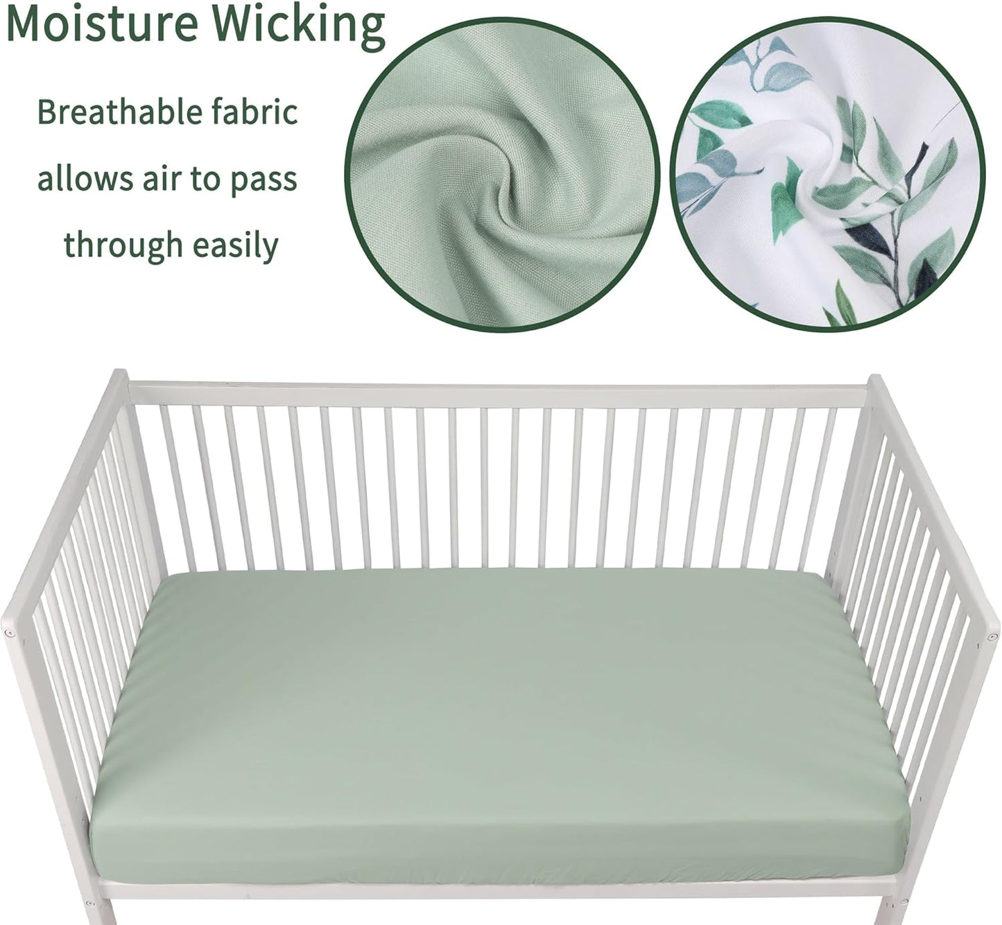 Baby Crib Sheets for Boys Girls, 2 Pack Fitted Crib Sheet for Standard Crib and Toddler Mattress, Soft Microfiber Baby Sheet 52x28x8in (Leaf & Green)