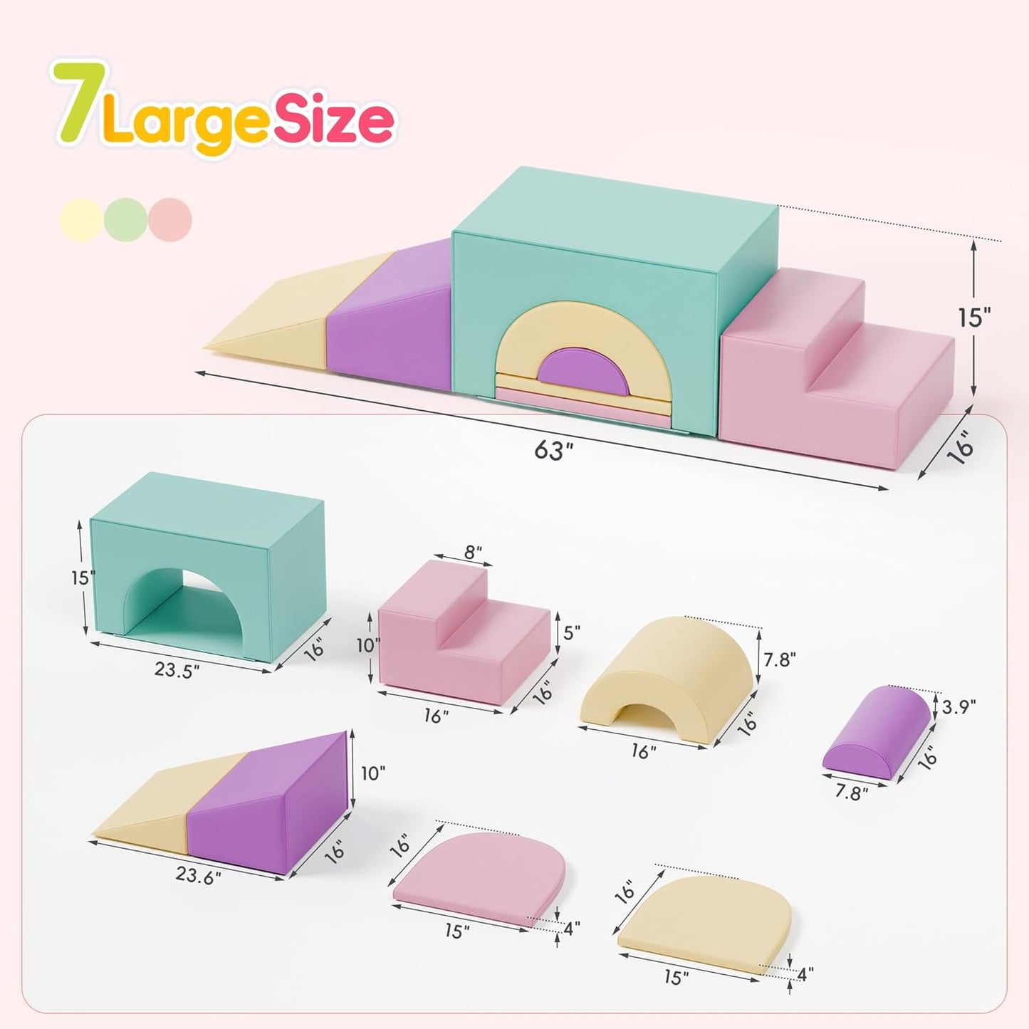 Soft Foam Climbing Blocks Set – Large 5-in-1 Soft Play Toys Crawling & Sliding Climbing Arch for Toddlers, Foam Playset for Nursery,Preschool,Pink